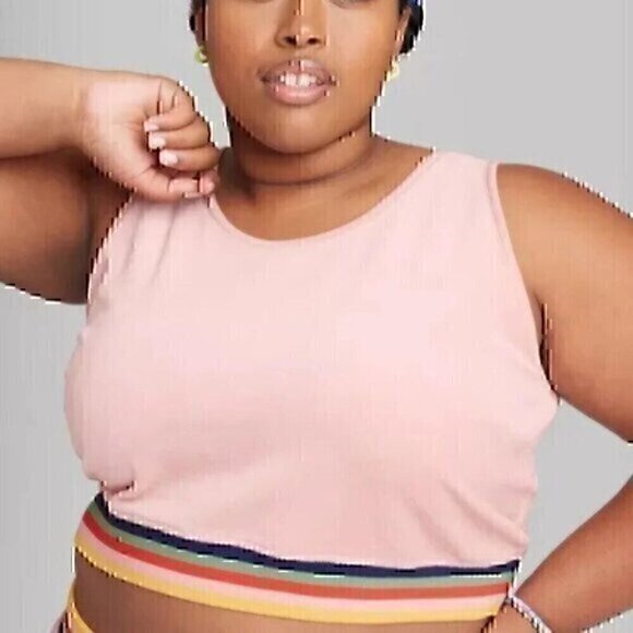 NEW NWT WILD FABLE Plus Size Velour Cropped Tank Crop Top Pink Rainbow Gay Pride - Picture 1 of 11